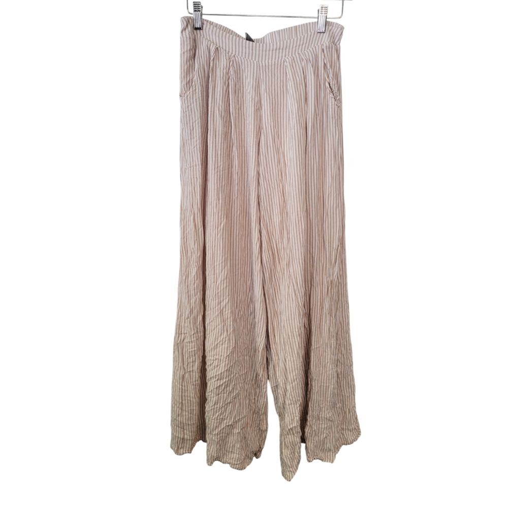 4SI3NNA Beige & White Stripe Wide Leg Pants Size Medium